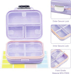 Travel Pill Organizer Box with Labels, 7 Compartments Portable Mini Pill Case, Daily Medication Organizer Storage Pill Container for Pocket Pharmacy(Purple, S)