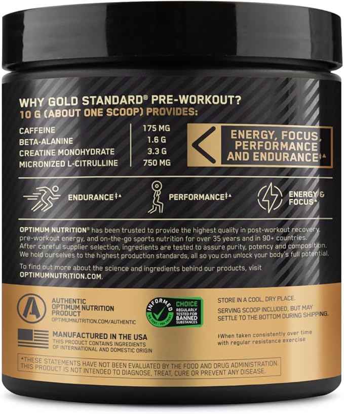 Optimum Nutrition Gold Standard Pre-Workout, Vitamin D for Immune Support, with Creatine, Beta-Alanine, and Caffeine for Energy, Keto Friendly, Blueberry Lemonade, 30 Servings, (Pack of 2)