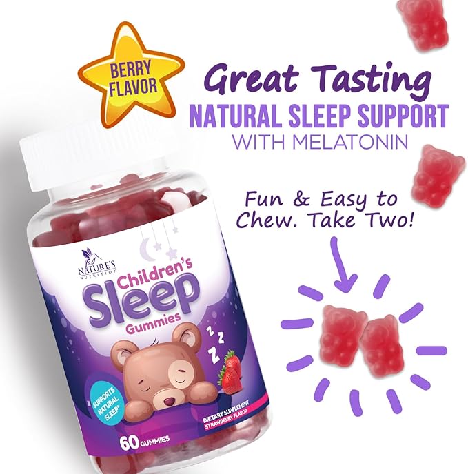Kids Sleep Gummies with 2mg Melatonin Per Serving - Children's Sleep Gummy, Non-Habit Forming, Works with Natural Sleep Cycle, Supports Calm & Drug-Free, Natural Berry Flavor, 60 Gummies