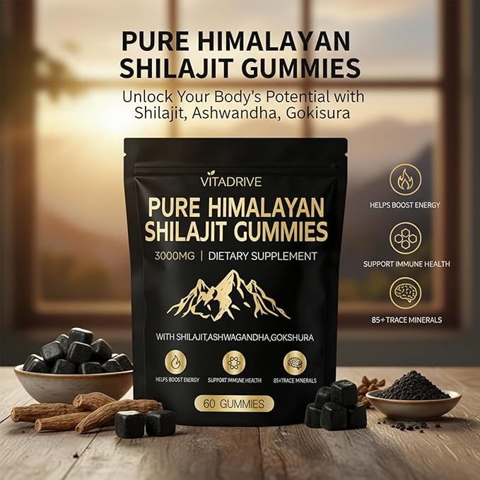 Himalayan Shilajit Gummies for Men & Women, Shilajit Gold Gummies Energy Boost, 85+ Trace Minerals & Fulvic Acid, 60 Count