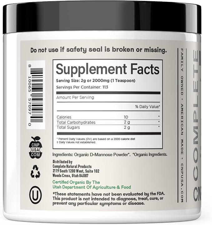 CNP Organic D Mannose Powder 2000mg - Powder D Mannose Supplement for UTI Support, Pure D-Mannose Powder from Guar Beans, Vegan Non GMO Clean Formula, Bladder Urinary Tract Health Supplement Use