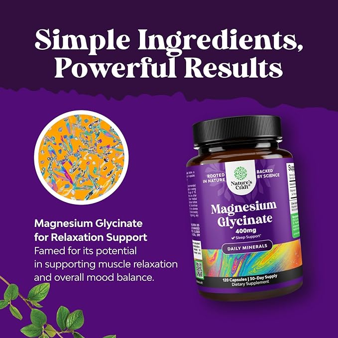 Pure Magnesium Glycinate Supplement 400mg Per Serving - Vegan High Absorption Chelated Magnesium Capsules for Women & Men with Elemental 400mg for Mood Sleep and Relaxation Support - 120 Count
