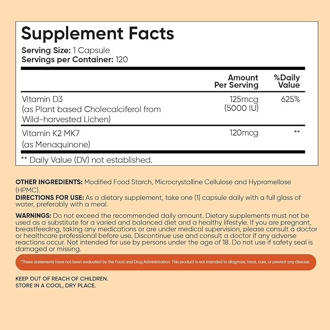WeightWorld Vitamin D3 K2 5000IU Capsules for Bone Strength & Immune Health - 4 Months Supply Vitamin D3 and K2 Supplements - 120 Vegan D3 K2 Capsules for Women and Men, Non-GMO, Gluten-Free