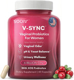SOON+ Vaginal Probiotics for Women, V-Sync Vaginal Probiotic with Lactobacillus, Cranberry & Prebiotics, Support pH Balance for Women, Urinary Health Digestive Support, 6 Billion CFU, 60 Capsules