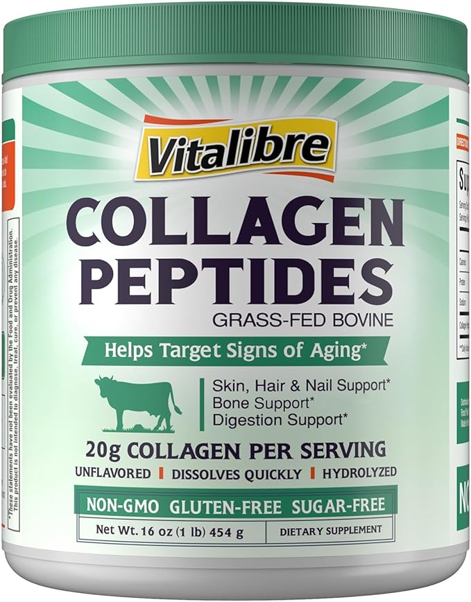 Bovine Collagen Peptides Powder for Women and Men, Grass-Fed Hydrolyzed Collagen Protein Type I & III, Skin, Hair, Nails, Bones, Digestion, Unflavored, Non-GMO, Keto & GF, 22 Servings, 16oz