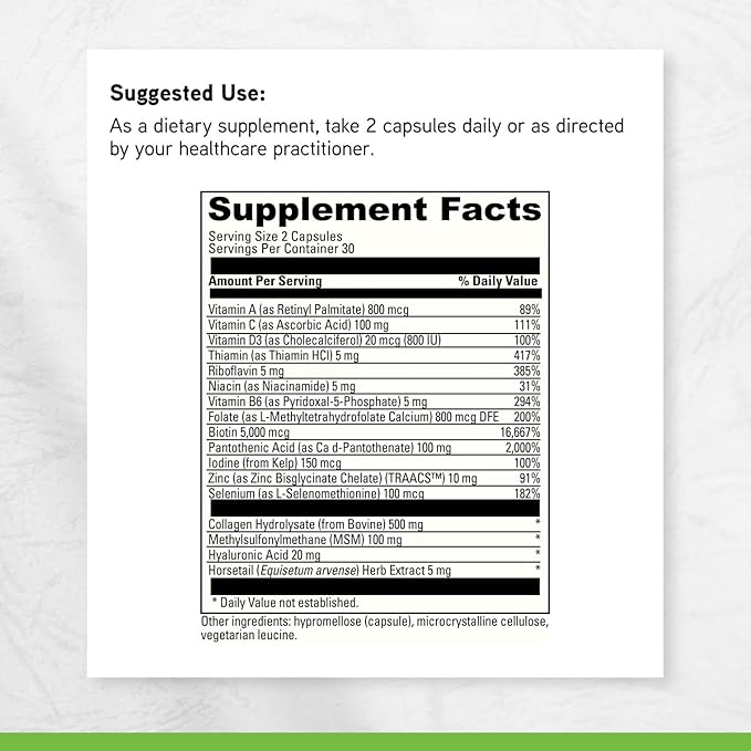 DaVinci Labs Hair, Skin & Nails - Dietary Supplement to Support Smooth, Healthy Skin, Strong Nails and Hair Health* - With Vitamin C and D3, Minerals, Biotin, Zinc and More - Gluten-Free - 60 Capsules