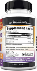 BioSchwartz Reduced Glutathione Supplement 500mg with Alpha Lipoic Acid 50mg & Milk Thistle 100mg - Glutathione Reduced Form - Gluten-Free, Third Party Quality Tested - 30 Capsules, 30 Day Supply