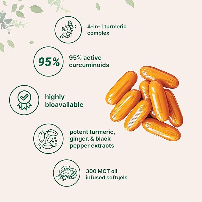 Turmeric Curcumin Supplement with Black Pepper & Ginger 3,000mg, 300 Softgels with MCT Oil for Better Absorption | 95% Curcuminoids | Non-GMO