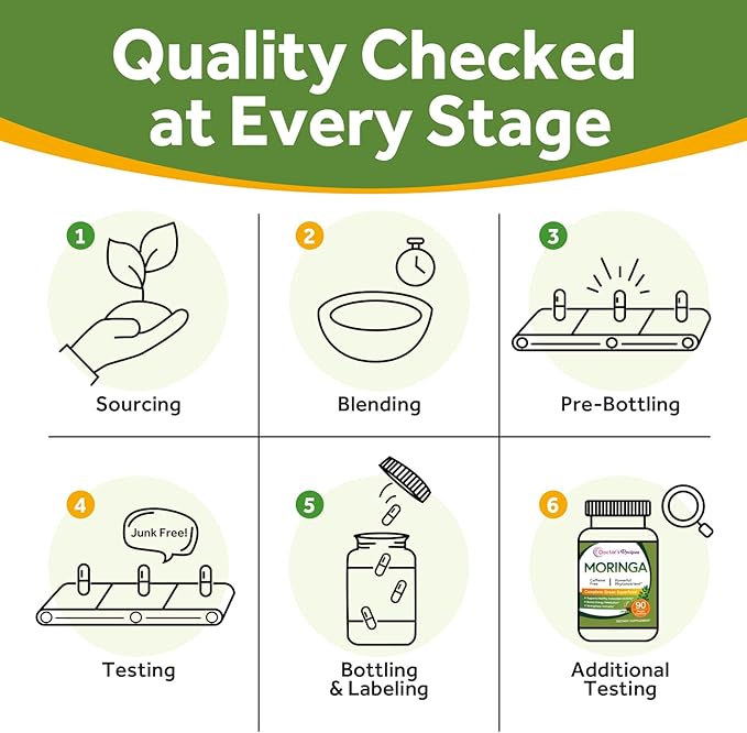 Doctor's Recipes Moringa, Complete Green Superfood, Natural Antioxidant Support, Non-GMO, 90 Vegan Caps, No Caffeine Soy Gluten