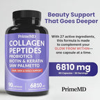 27-in-1 Hair Skin and Nails Vitamins (6810mg) with Biotin 10000mcg - Collagen Supplements for Men and Women - Keratin Supplements with Probiotics and Saw Palmetto, 90ct (2-Pack)
