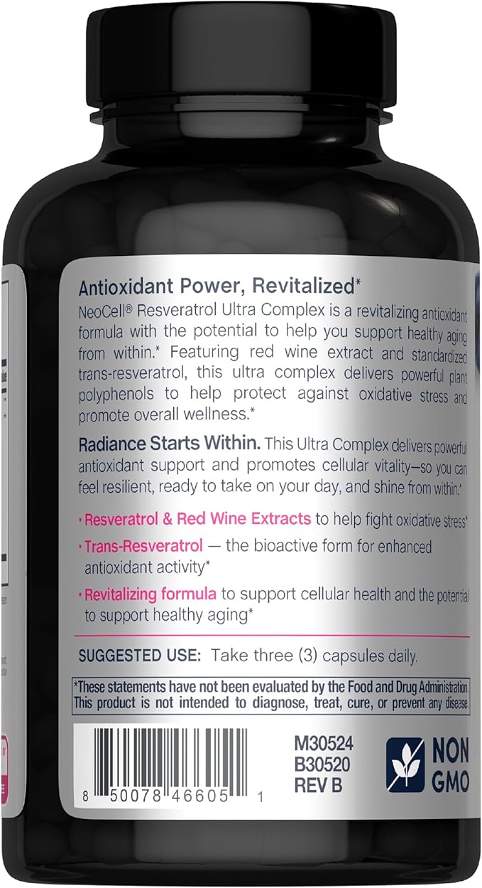 NeoCell Resveratrol Complex 1800 mg | 180 Capsules | Revitalizing Formula | Potent Antioxidant Supplement | Grape & Red Wine Extract