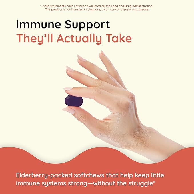 CHILDLIFE ESSENTIALS Elderberry Super-Immune SoftChew Gummies for Kids - Immune Support with Vitamin C & Vitamin D3, Elderberry Immune Supplement for Babies, Toddlers & Children - Berry, 27 Softchews