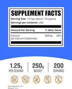 BulkSupplements.com Calcium Carbonate Powder - Calcium Carbonate Food Grade, High Absorption - Gluten Free, 1.25g per Serving, 250g (8.8 oz) (Pack of 1)