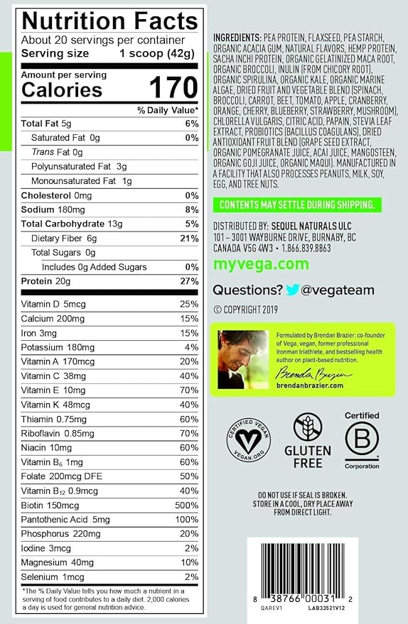 Vega One All-in-One Nutritional Shake Berry (20 Servings) - Plant Based Vegan Protein Powder, Non Dairy, Gluten Free, Non GMO, 30 Ounce (Pack of 1)