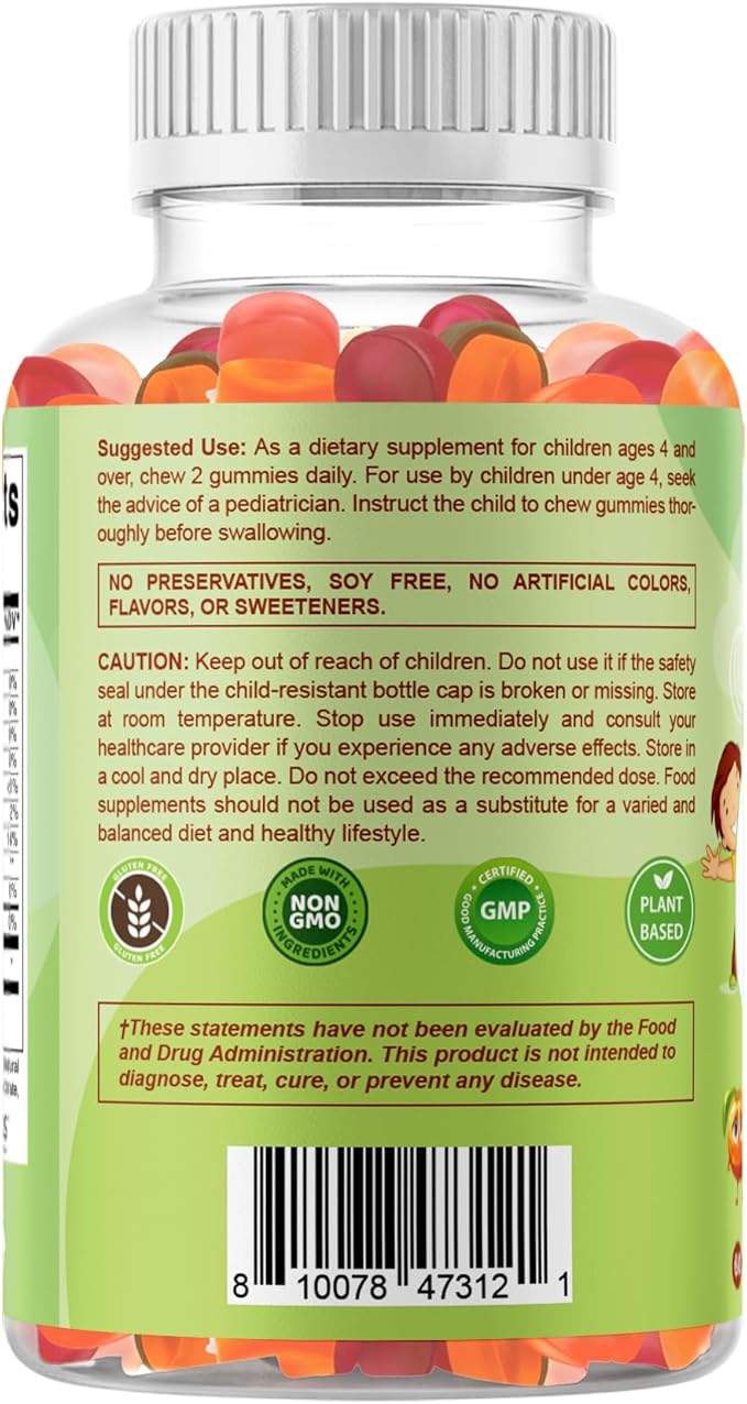 Vitamatic Kids Prebiotic Fiber Gummies – Extra Strength 4g Fiber – Zero Sugar Added – 60 Pectin-Based Gummies – Digestive Health & Regularity Support