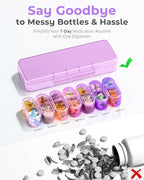 Pillex Pill Organizer, Am & Pm Pill Organizer 7 Days, Weekly Pill Case 2 Times a Day, Cute Pill Box 7 Day, Medicine Organizer for Travel, Vitamins, Fish Oils, Supplements (Gradient Pink-Purple)