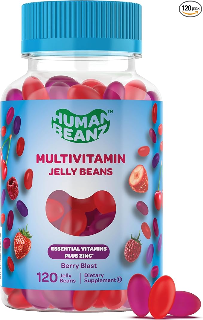 Human Beanz Multivitamin Jelly Bean Gummies with Zinc for Men and Women, Immune Support Dietary Supplements for Adults, Vegetarian, 120 Berry Blast Jelly Beans, Kosher