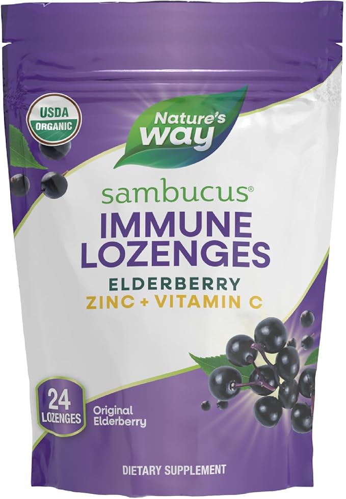 Nature’s Way Sambucus Immune Lozenges – Immune Lozenges for On-the-Go Use*– Zinc, Vitamin C & Black Elderberry Extract – Vegan & Gluten-Free - Original Elderberry Flavor - 24 Count (24 Servings, 1 pk)