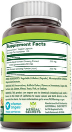 Herbal Secrets Korean Ginseng Root Extract 120 Veggie Capsules Supplement | Non-GMO | Gluten Free | Made in USA
