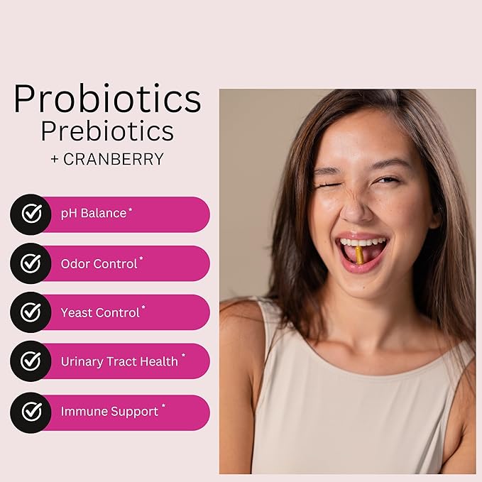 Healthy Babe Vaginal Probiotics for Women + Prebiotics & Cranberry Pills, pH Balance, Healthy Odor, Yeast, Immune Support, Positive Microbiome Health, Women’s Acidophilus Probiotic, 60 Vegan Capsules