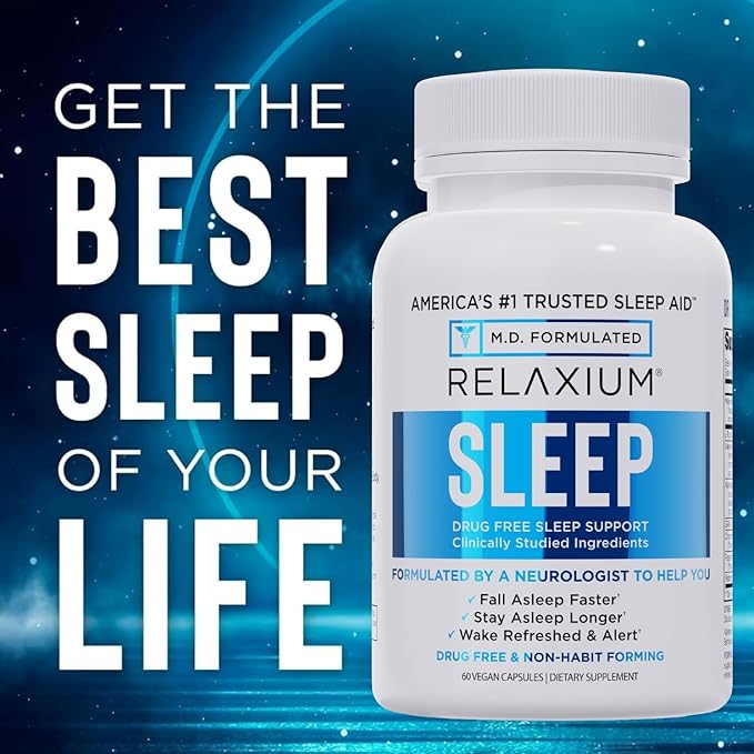Relaxium Sleep Aid, Melatonin with Magnesium Glycinate, Valerest & Ashwagandha, Non-Habit Forming Sleep Supplement, 60 Vegan Capsules, 30-Day Supply