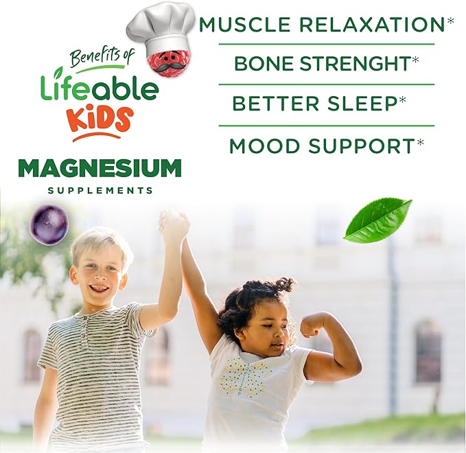 Lifeable Magnesium Citrate Gummies Sugar Free for Kids | Great Tasting Vegan Non-GMO Magnesium Citrate Supplement Gummies | Kids Magnesium Gummies for Muscle and Nerve Function | 60 Count