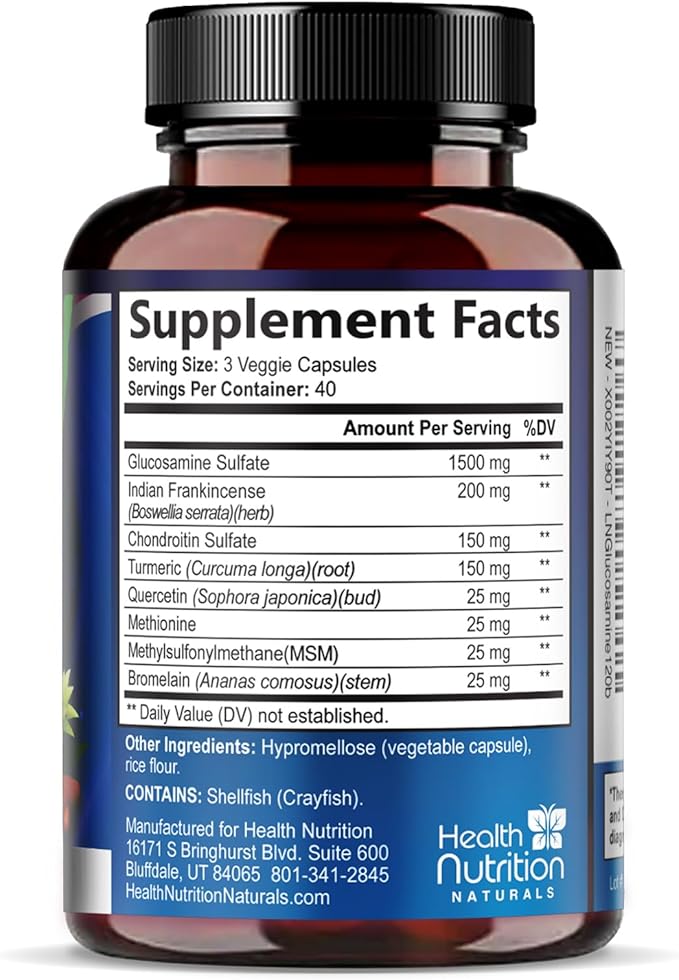 Glucosamine Chondroitin MSM Complex - 3X Strength Joint Support Supplement with Glucosamine Sulfate, Turmeric, Boswellia - For Cartilage, Mobility & Flexibility - Bottled in USA, 120 Capsules