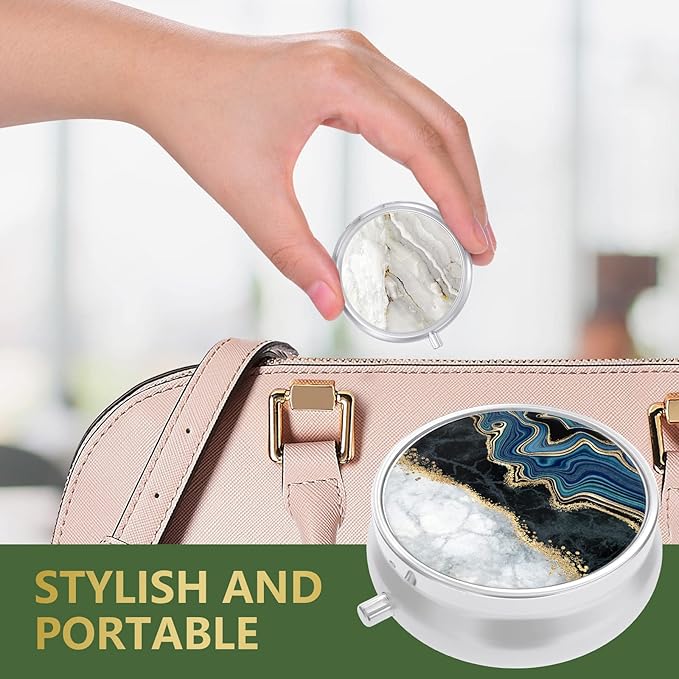 3 Pack Pill Box, Small Pill Case for Purse & Pocket, Cute Travel Medicine Organizer, Portable Medicine Container Holder to Hold Vitamins, Medication, Fish Oil & Supplement, Abstract Art Marble
