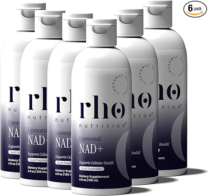 Rho Nutrition Liposomal NAD+ – Liquid Supplement Designed to Help Support Absorption – Active Form of NAD+ Helps Support Normal Cellular Health, Healthy Aging, Energy Metabolism & Vitality – 6 Pack