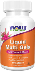 NOW Foods Supplements, Liquid Multi Gels with Lutein and Lycopene, plus Flax Seed Oil, 60 Softgels