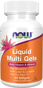 NOW Foods Supplements, Liquid Multi Gels with Lutein and Lycopene, plus Flax Seed Oil, 60 Softgels