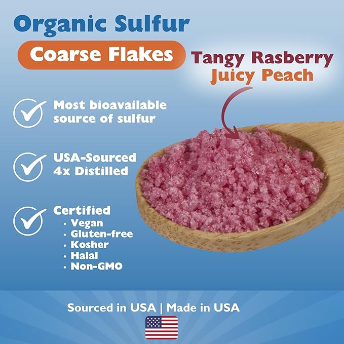 KALA HEALTH MSMPure Raspberry Peach Flavored Coarse MSM Powder Flakes – US-Made MSM for Joint Health, Skin Appearance, and Hair & Nail Support – 8.8 oz, Organic Sulfur
