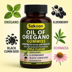 Sakoon nutrition Oil of Oregano Gummies – Immune Support with Oregano Oil 300mg, Black Cumin Seed, Elderberry, Echinacea – Antioxidants & Respiratory Health – Vegan, Non-GMO, Tasty Herbal Supplement