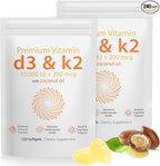 D3 K2 Vitamin 10000 IU - 240 Virgin Coconut Oil Softgels, 2 in 1 Vitamin D & K Complex Supplement Softgel - Immune Support and Calcium Absorption, Bone and Heart Health (240 Count (Pack of 2))