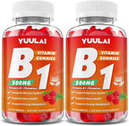 Pack of 2 Vitamin B1 Gummies 500mg for Adults & Kids, Thiamine B1 Supplement with Magnesium, Vitamin B1 Supplement for Nervous System Supports & Boost Energy, Raspberry Flavor, 120 Count