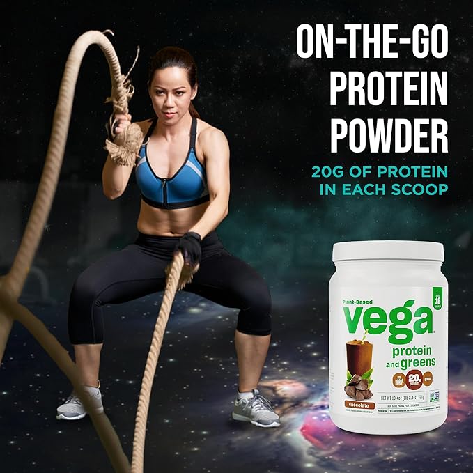 Vega Protein and Greens Protein Powder, Chocolate - 20g Plant Based Protein Plus Veggies, Vegan, Non GMO, Pea Protein for Women and Men, 1.2 lbs (Packaging May Vary) (Pack of 1)