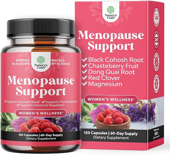 Natures Craft Complete Herbal Menopause Supplement for Women - Female Hormone Balance Capsules for Night Sweats Hot Flashes & Mood Swings with Dong Quai, Chaste Berry & Black Cohosh Root - 120 Count