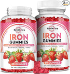 Iron Gummies - with Calcium, Zinc, Folate & Vitamin B12, C, B6 for Adults & Kids - Blood Builder & Energy Support for Iron Deficiency, Anemia, Vegan - 2 Pack Strawberry Flavour,60 Gummies