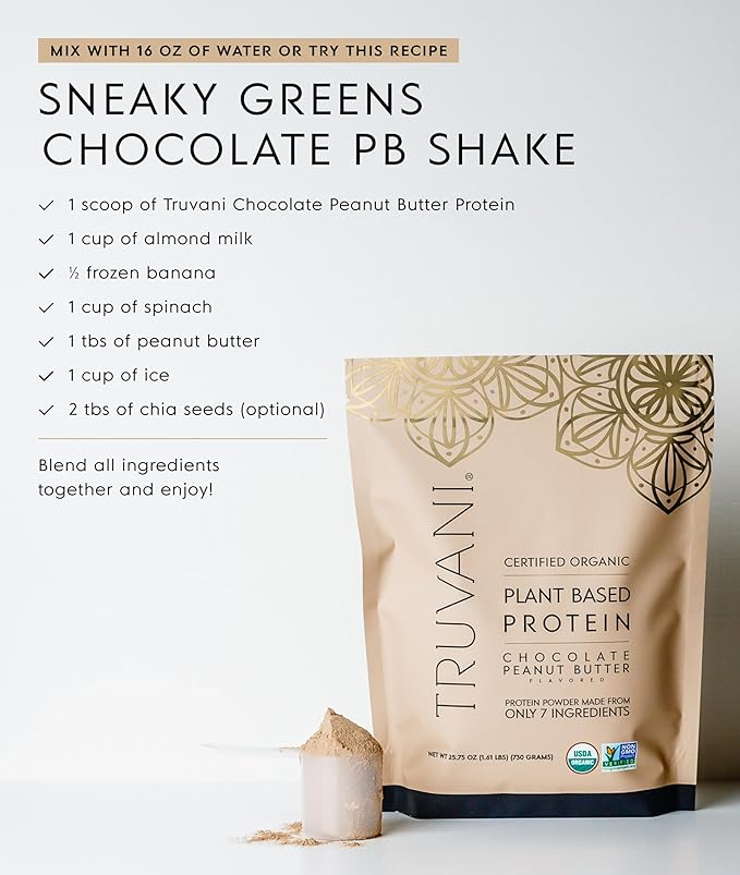 Truvani Dairy Free Protein Powder | Chocolate Peanut Butter | 20g Organic Plant Based Pea Protein | 20 Servings | Vegan, Keto, Gluten Free | Low Carb | No Added Sugar