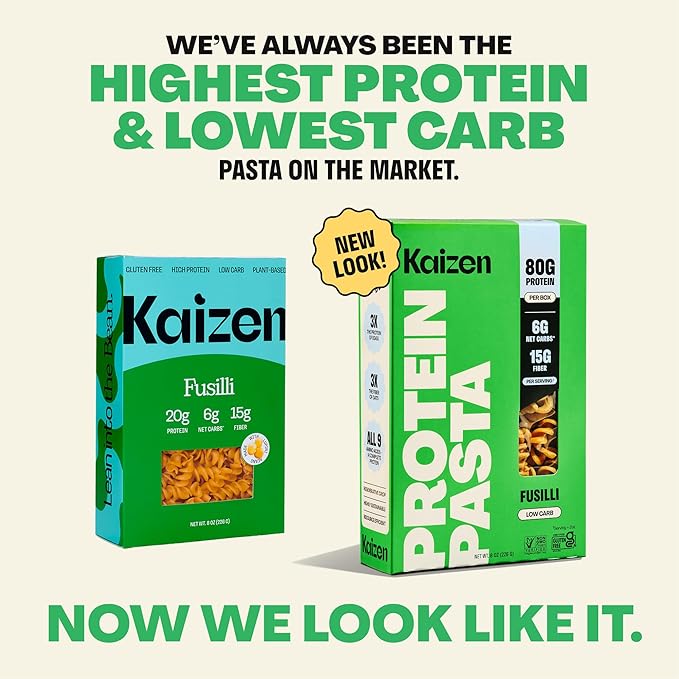 Kaizen Protein Pasta Variety Pack, 20g Protein, Low Carb (6g Net Carbs), Keto-Friendly, Gluten-Free, Plant-Based Lupini Noodles, High Fiber, 8 Ounce, Pack of 4