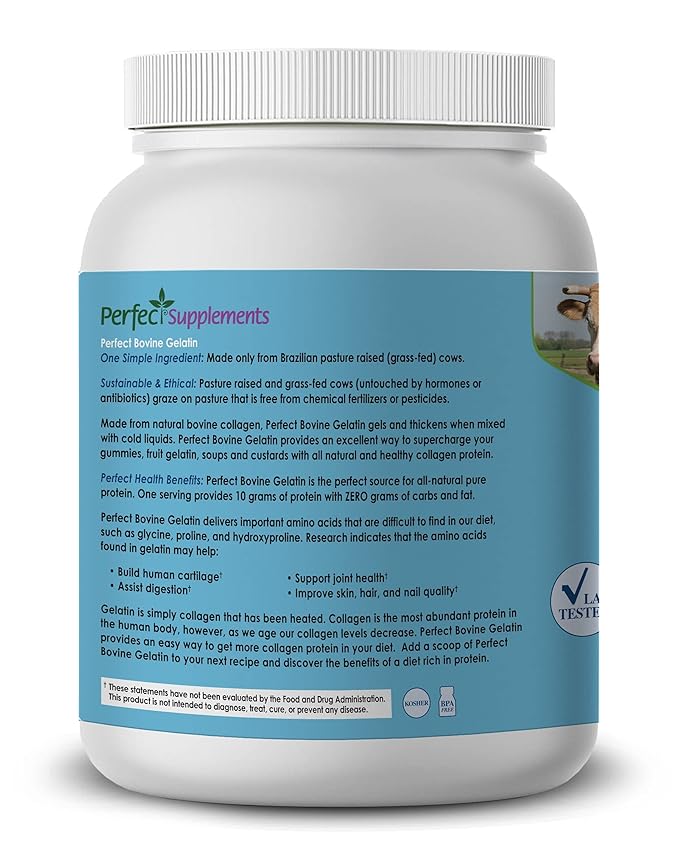 Perfect Supplements – Perfect Bovine Gelatin – 660 Grams – 100% Beef Gelatin Collagen Protein – Supports Healthy Skin & Joint Health