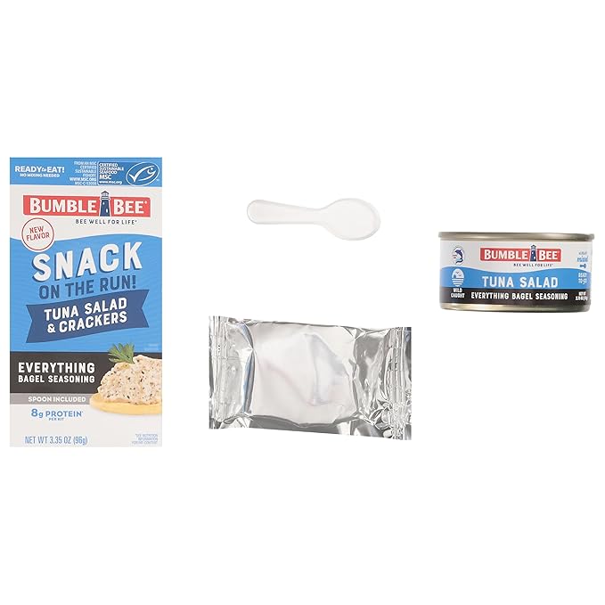 Bumble Bee Snack On The Run! Protein Snack Pack - 8g Protein per Box - Everything Bagel Seasoned Tuna Salad with Crackers Kit - Ready to Eat Easy-Open Can - Wild Caught MSC-Certified Tuna (Pack of 1)