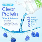 Fit & Lean Clear Protein Powder with Whey Isolate Protein and Collagen, Grass Fed, Muscle Recovery, Skin, Joints, GLP-1 Support, 0g Sugar, Blue Raspberry, 20 Servings