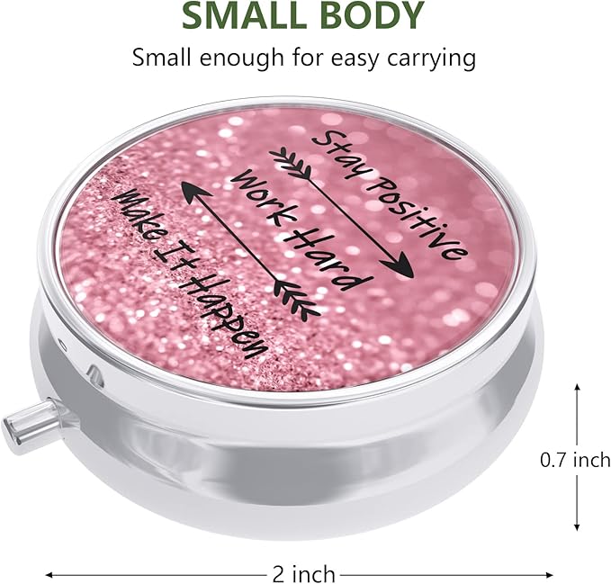 Nipichsha Pill Box, Small Pill Case for Purse & Pocket, Cute Travel Medicine Organizer, Portable Medicine Container Holder to Hold Vitamins, Medication, Fish Oil & Supplement, Work Hard