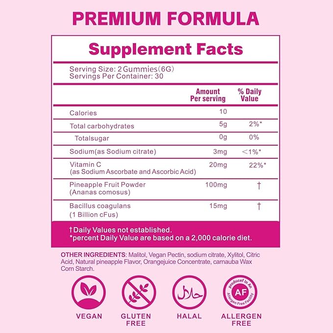 Premium Feminine Balance Gummies for Women - Vaginal Probiotics with Hawaiian Pineapple, PH Balance for Women Support, Delicious Pineapple Gummies for Women's Wellness - 60 Count