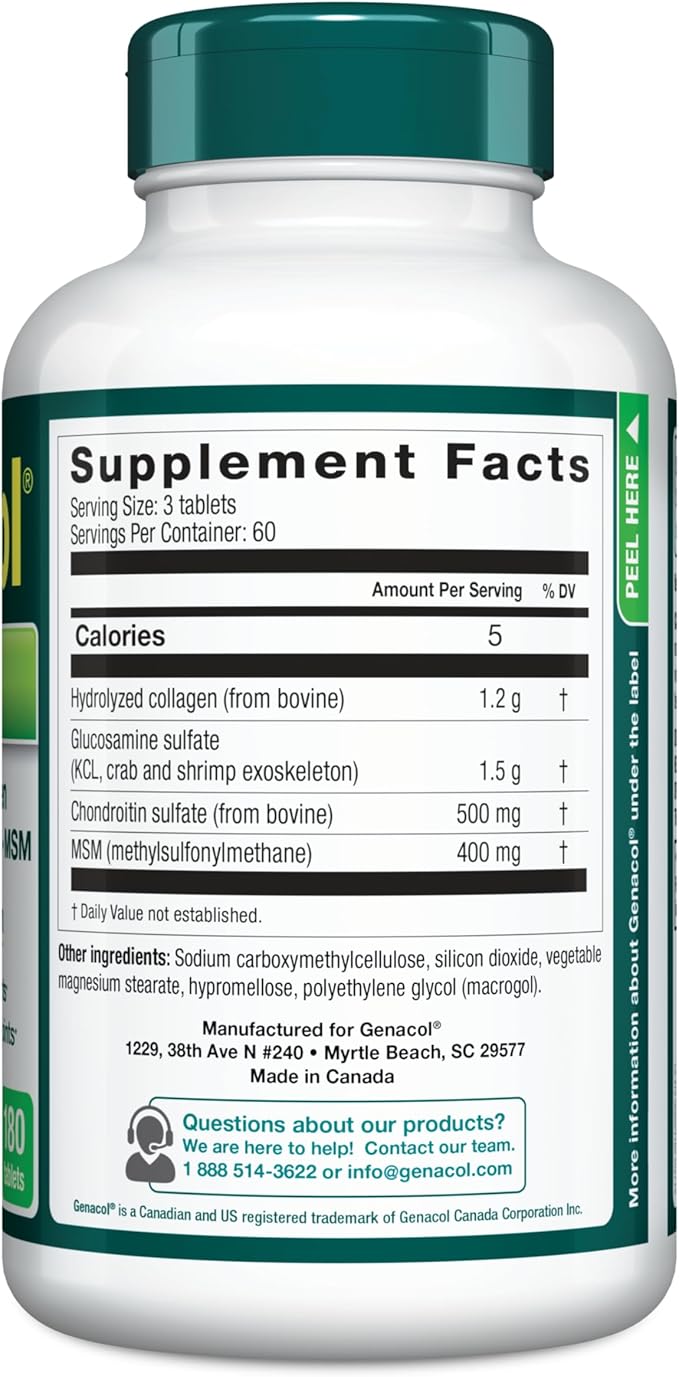Genacol Optimum – Glucosamine, Chondroitin, MSM & Ultra-Hydrolyzed Collagen, Joint Support Tablets, 180 Count (60-Day Supply)