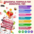 Sugar Free Tanning Gummies for Women, Supports Radiant Tan & Healthy Skin, Extra Strength with Astaxanthin Lycopene Beta Carotene and Vitamins - Supports Faster Tanning, Strawberry Flavored, 60 Count
