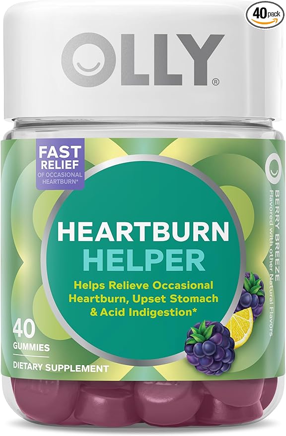 OLLY Heartburn Helper Gummy Supplement, Fast Relief of Occasional Heartburn,* Tricalcium Phosphate, Berry Breeze Flavored, 20 Servings - 40 Count