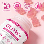 Glow Collagen Gummies with Hyaluronic Acid & Resveratrol | Gentle Support for Skin, Hair & Nail Care | Non-GMO | 90 Count (1)