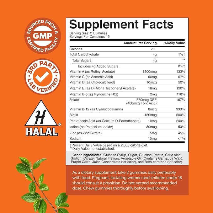 Potent Daily Multivitamin Gummies for Adults - Wellness Blend of Vitamin D A C E B12 Zinc and Biotin - Adult Vitamin Gummy for Energy and Immunity - Non-GMO Gluten Free and Halal Gummies 30 Count